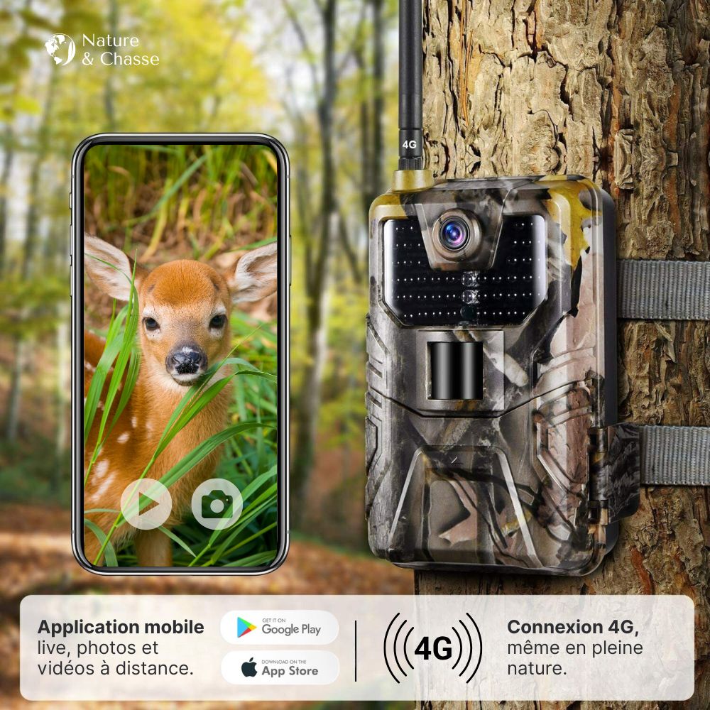 Caméra de Chasse 4K avec 4G+ et Application Mobile – Nature & Chasse®