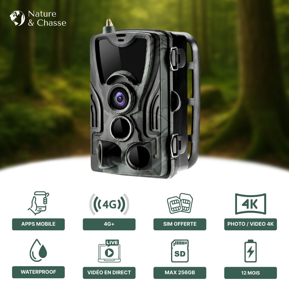 Caméra de Chasse 4G 4K - Batterie Rechargeable - Nature & Chasse®