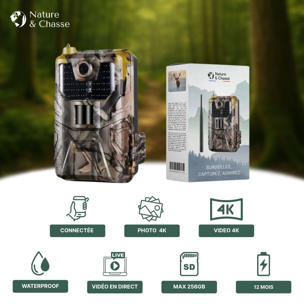 Caméra de Chasse Connectée 4K avec Alerte SMS/MMS - Nature & Chasse®